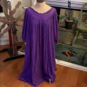 Vintage purple one size cotton embroidered dress